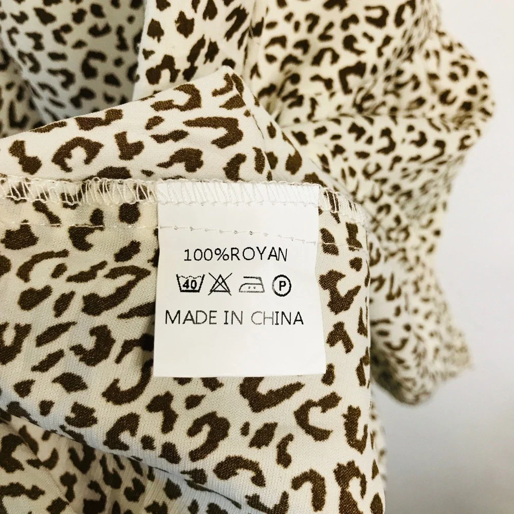 Temofon Womens‎ Sz M Leopard Print Tiered Mini Dress Brown Tan Long Sleeve Rayon